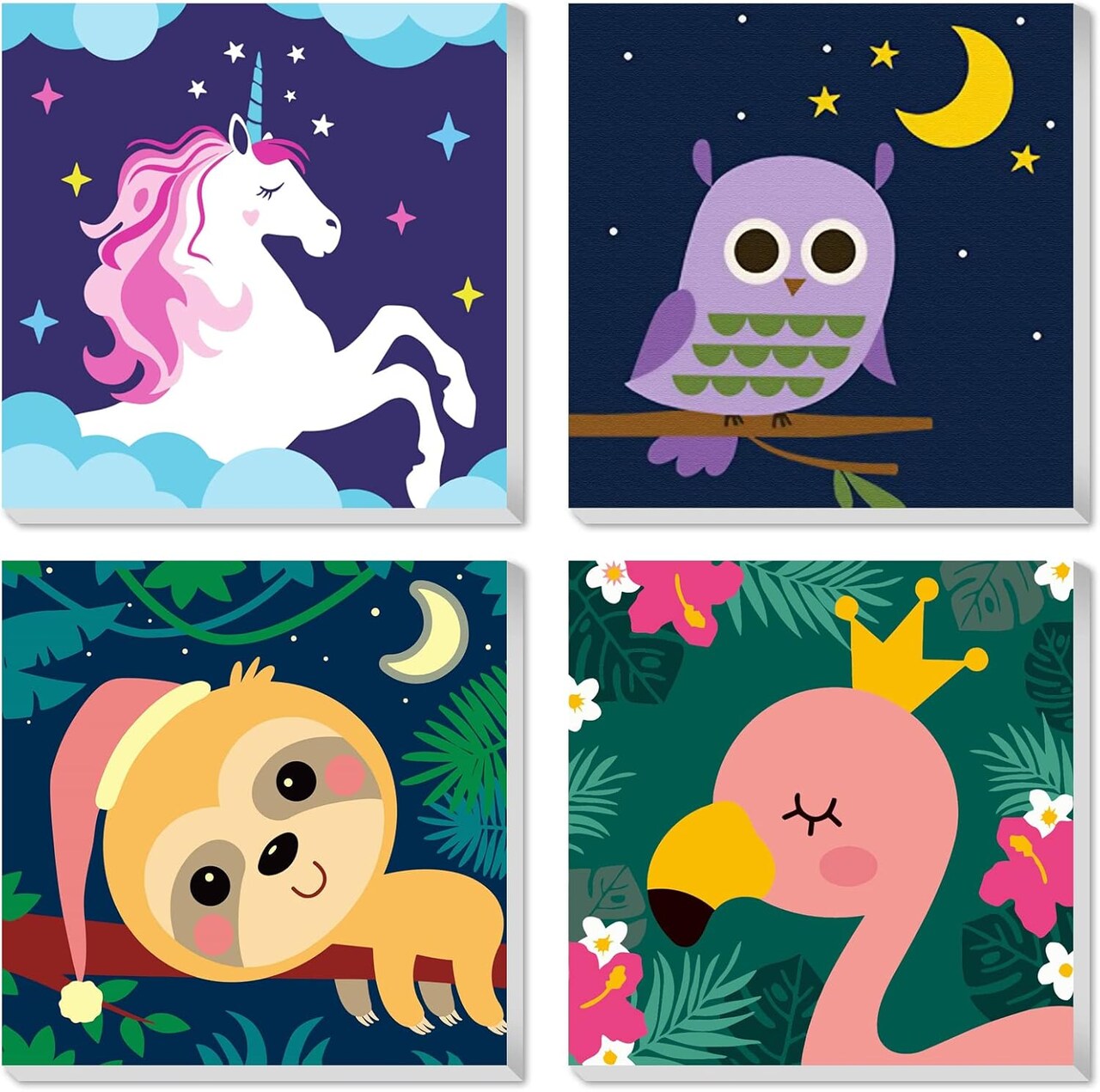 4 Pack Paint by Number for Kids Framed Canvas, Paint by Numbers for Kids Ages 4-8-12, DIY Paint by Numbers Kits Beginner, DIY Acrylic Oil Painting for Home Wall Decor (8x8inch)